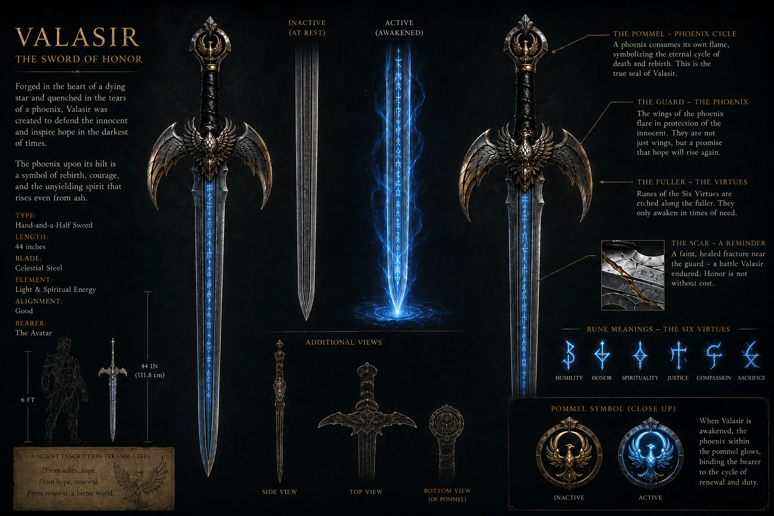 Valasir, the Sword of Honor, lore and design sheet